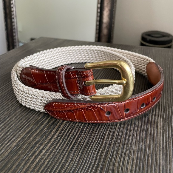 Brighton Elastic Cord Croc Embossed Leather Trim Belt Size 40 - Picture 7 of 7